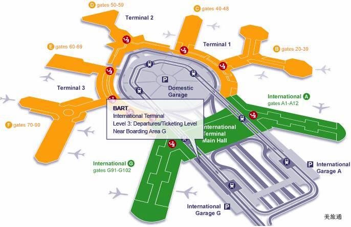 旧金山机场平面图图片